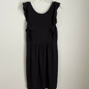 Theory Black Silk Sleeveless Lined Ruffle Dress